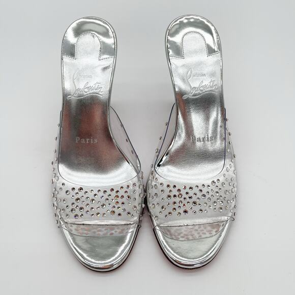Christian Louboutin Degramule Silver PVC Strass Gradient Mule Sandal Heels EU 36 - Picture 6 of 12